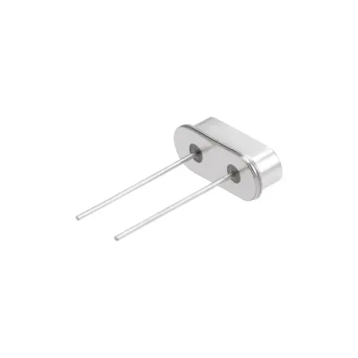 HC‑49S , Oscillateur à quartz en boîtier passif à 2 broches, inséré directement, disponible en cinq fréquences couramment utilisées (4 MHz, 8 MHz, 12 MHz, 11,0592 MHz, 16 MHz et 18,432 MHz)