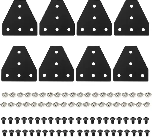 Kit complet connecteurs + plaques de jonction pour profilés aluminium 2020 – Avec 1 clé M3 + écrous en T M5 + 5 vis M5×8 mm à tête cylindrique
