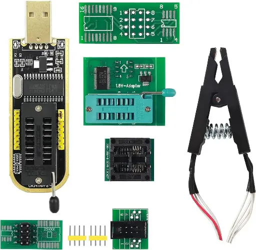 Kit de programmation SOIC8 SOP8 – Pince de test USB pour Flash BIOS EEPROM + Adaptateur 1,8 V + Module de programmation SOIC8