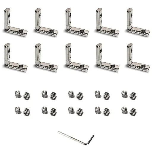 Lot Équerre en L intérieure + vis + clé Allen – Connecteur d’angle interne pour profilés aluminium 2020 (rainure 6 mm)