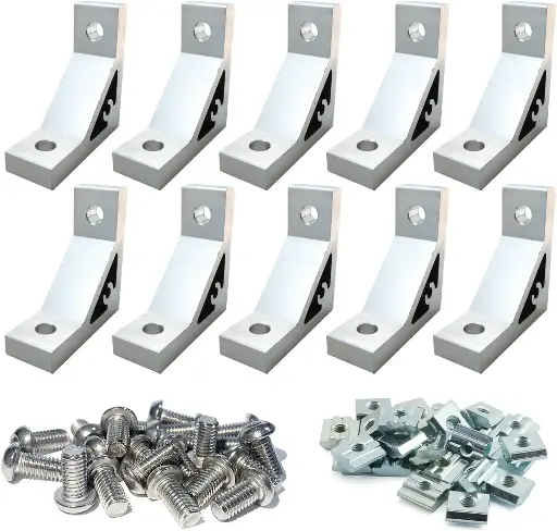 Lot équerres d’angle renforcées noires + vis M5 + écrous T pour profilés aluminium 2020