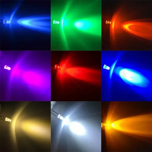 1000 pièces, 10 mm, Diodes électroluminescentes LED, rondes transparentes , longue patte, couleurs : blanc, rouge, bleu, vert, jaune, insertion directe