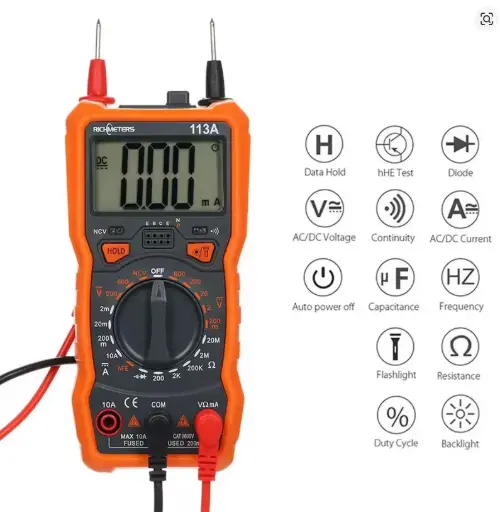 RichmEtres RM113A – multimètre numérique NCV, 2000 points, mesure de tension HFE AC/DC avec rétro-éclairage Flash