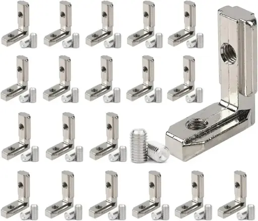 Équerre de jonction intérieure en L pour profilés aluminium 2020 & 3030 – Support d’angle 90° avec vis (couleur argent standard)