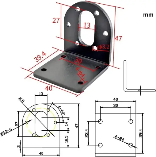 37 mm Support de montage pour motoréducteurs CC, support fixe en L en fer antirouille pour boîte de vitesses