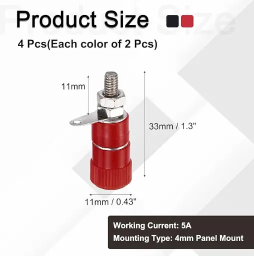 5 A 4 x 4 mm - Adaptateur de borne de liaison pour connecteurs bananes - Rouge et noir- fiches bananes femelles