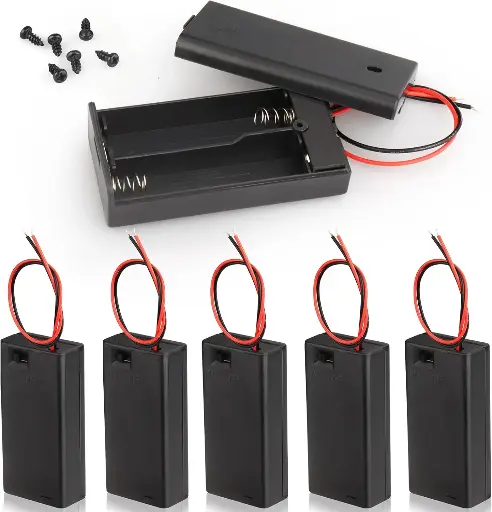 Boîtier porte‑piles AA (2 x 1,5 V) avec fils et interrupteur ON/OFF