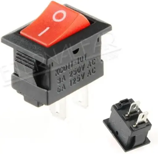 Interrupteur à bascule miniature KCD11-101 – Format 10 × 15 mm – SPST – 2 ou 3 broches – 3 A 250 V AC (6 A max) – Montage par enclenchement – Positions ON/OFF – Disponible en noir, rouge et blanc