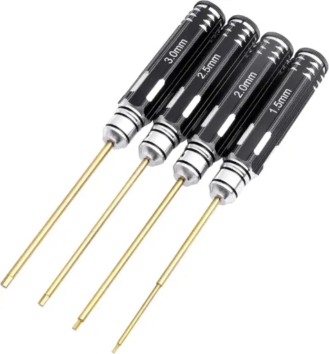 Jeu de tournevis hexagonaux 1,5 mm / 2,0 mm / 2,5 mm / 3,0 mm – Kit d’outils Allen en titane pour voiture RC, drone FPV multi‑axes, quadricoptère RC et modèles d’hélicoptère