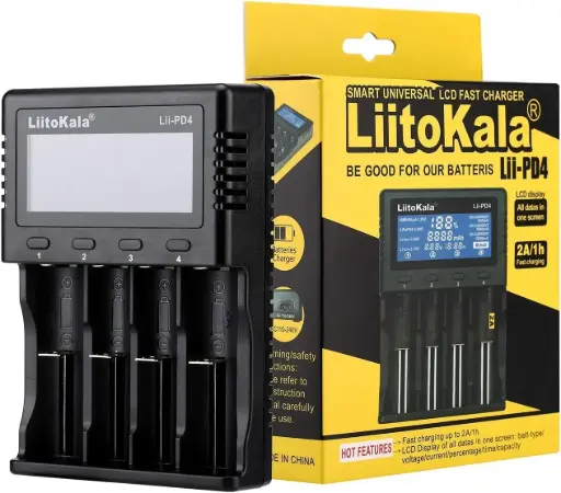 Liitokala Lii-PD4,Chargeur de Batterie LCD, Chargeur Intelligent Automatique à 4 Emplacements