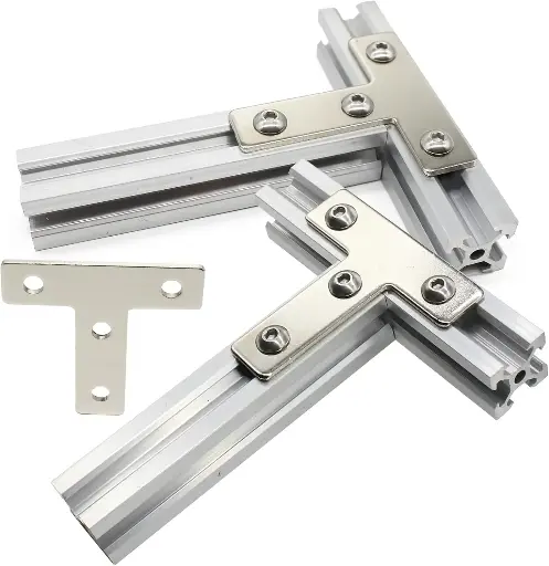 Lot 10 kits équerres en T renforcées pour profilés aluminium 2020 – Avec 40 écrous en T M5 + 40 vis M5×10 mm