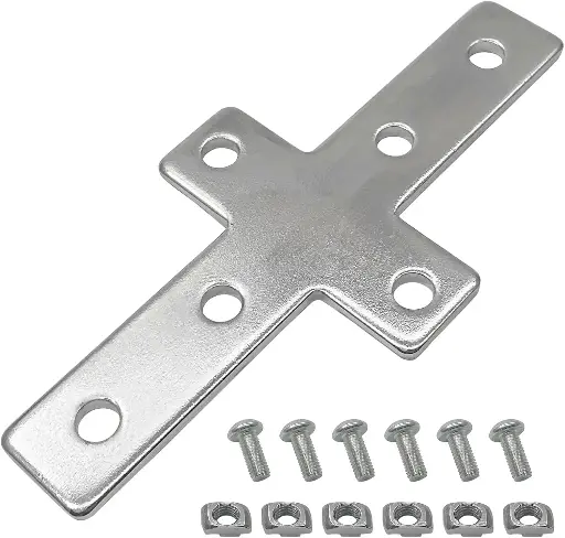 Lot 4 plaques de jonction croisées (forme +) pour profilés aluminium 2020 – Avec 24 écrous en T M5 + 24 vis M5×12 mm