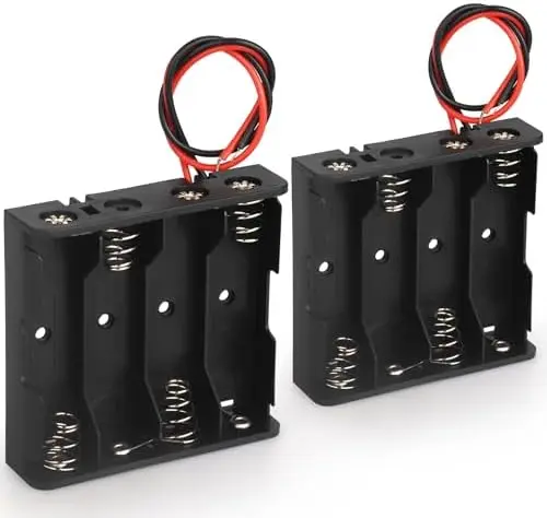 Lot de 2 boîtiers porte‑piles AA (4 × 1,5 V) avec fils, sans couvercle