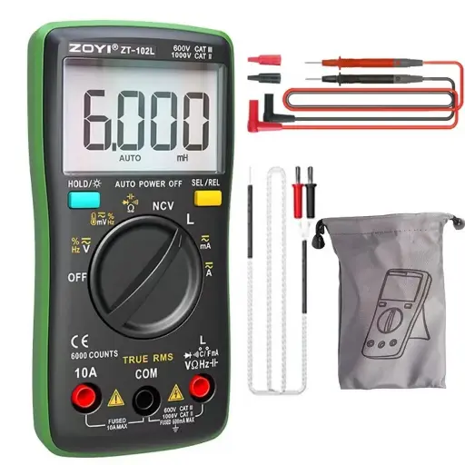 Multimètre numérique ZT-102L LCR, TRMS 6000 points, mesure précisément l'inductance, la tension, le courant, la résistance, les diodes, la continuité, le cycle de service et la capacitance pour l'automobile.