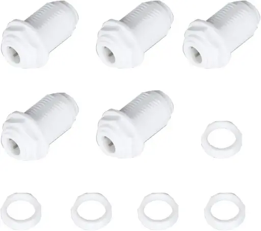 Passe-cloison 1/4" raccord rapide – spécial osmose inverse Passe-cloison 3/8" push-fit pour système RO et purificateurs Raccord traversée de cuve 1/4" ou 3/8" à emboîtement instantané – eau potable