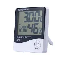 Thermomètre Hygromètre Numérique LCD avec Horloge – Mesure de la Température et de l’Humidité, pour Intérieur/Extérieur, Maison, Chambre, Animaux, Reptiles, Plantes, Serre, Sous-sol, Guitare (HTC-1)
