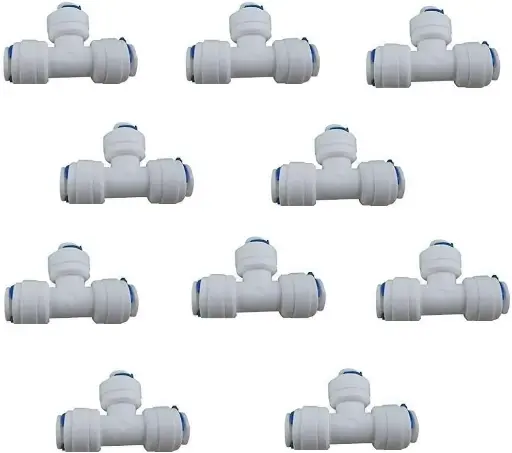 Té 3 voies 1/4" 3/8 à raccord rapide push-fit Té en Y 1/4" 3/8 à connexion instantanée pour osmose inverse Raccord en T 3 voies 1/4" 3/8 à emboîtement rapide – système osmoseur RO