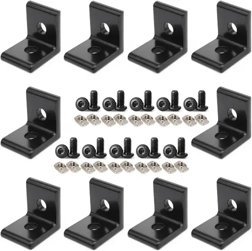 Équerres d’angle noires pour profilés aluminium 2020 – Connecteurs en L T-slot / V-slot