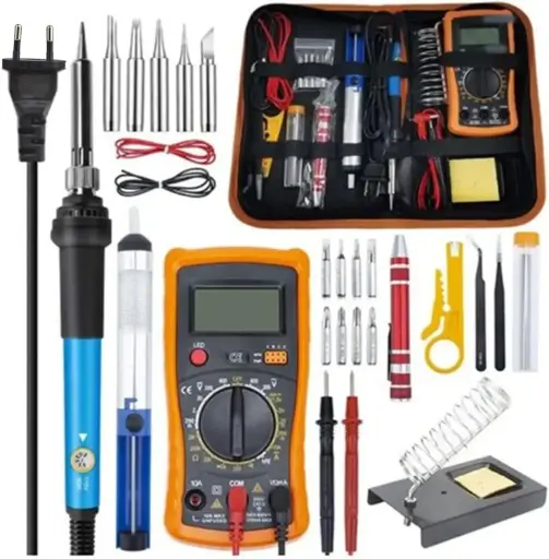 25 in1 Fer à Souder Kit, 60W Température Réglable avec Multimètre Numérique 200~450℃ Électrique de Précision 5 Pointe de Soudage, Pompe à Dessouder, Station de Soudage
